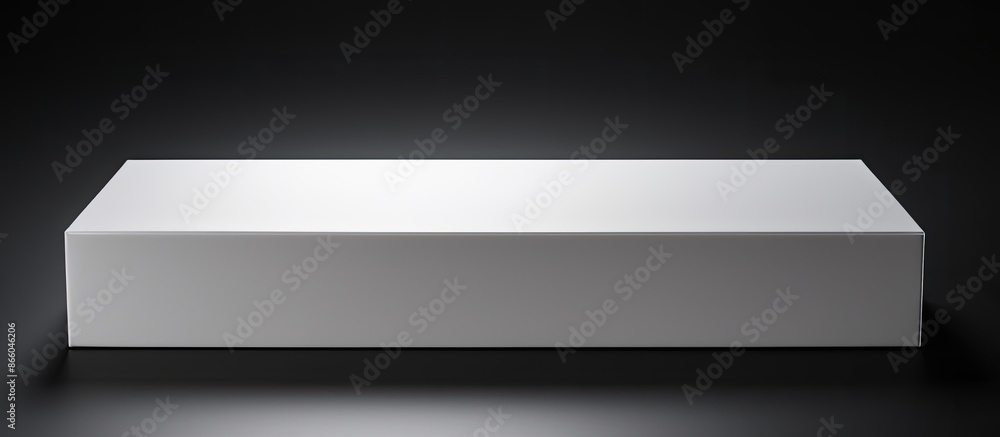 Fototapete Rectangular package box with a blank design for product packaging on a black background, featuring an empty white cardboard container with copy space image.