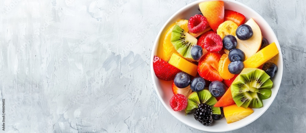 Leinwandbilder Fresh fruit salad in the bowl. Copy space image. Place for adding text or design