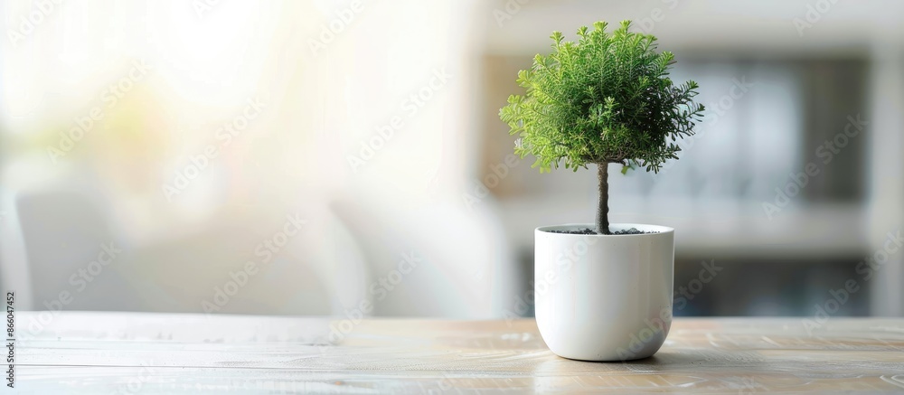 Aufkleber small tree in a pot on the table,concept gardening in the office,love earth ,and green world. with c