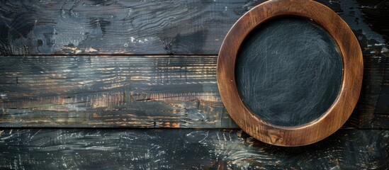 Wooden plate with small blackboard for copy space image.