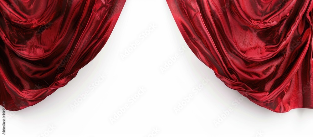 Aufkleber Fragment of the red curtain with mount. Back view. Isolated on white background. Include path. with copy space image. Place for adding text or design