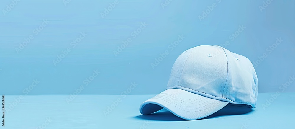 Poster light blue backdrop with a baseball cap, providing room for text with a copy space image.