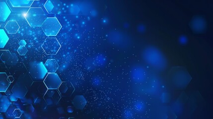 Abstract blue hexagon pattern background with glowing lights.