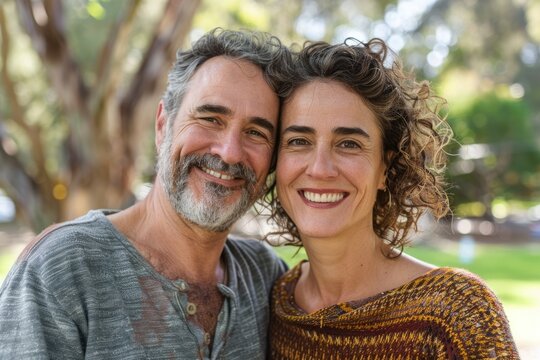 Happy Middle-Aged Couple in Love Enjoying Time Together Outdoors