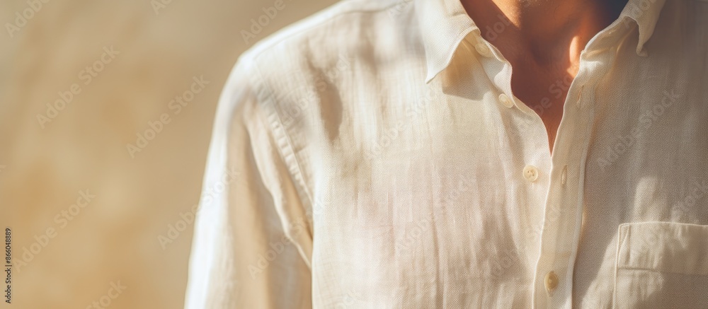 Poster A detailed close-up shot of a linen shirt with a soft focus, allowing for ample copy space image.