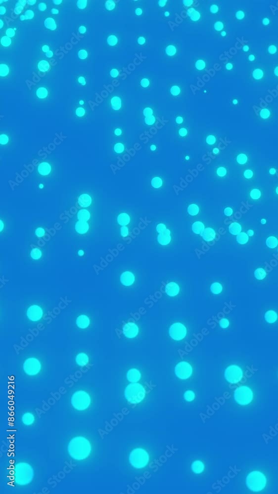 Poster blue background. design.white shiny circles that jump at different sides in abstraction.