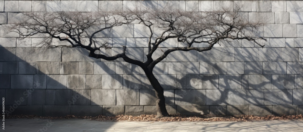 Aufkleber Branch tree shadow complements stone pattern in the copy space image.