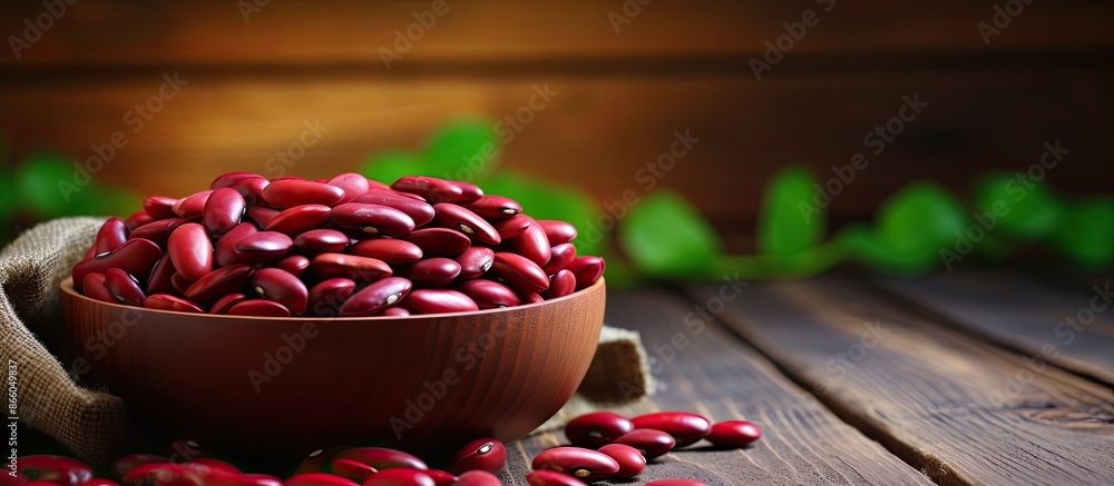 Fototapete red beans are arranged on a wooden table, creating a food-themed image with available copy space for