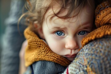 Mother Sad. Beautiful Caucasian Woman Holding Baby Boy, Emotional Family Moment