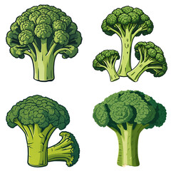 set of broccolis isolated on transparent background.generative AI