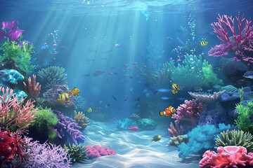Fototapeta premium A colorful underwater scene with a variety of fish swimming around, generative ai image.