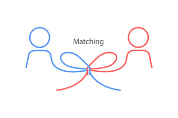 男性と女性を線で蝶結びに繋いだ線画イラスト