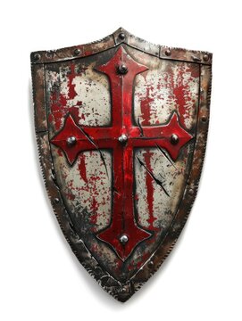 Shield With Cross. Mediaeval Knight Templar Crusader Shield with Red Cross on White Background