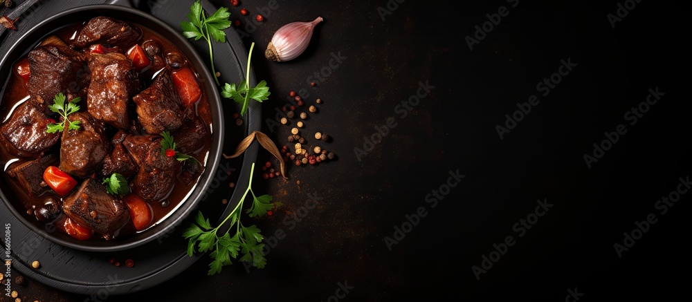 Aufkleber Top view of beef stewed in red wine sauce with copy space image.