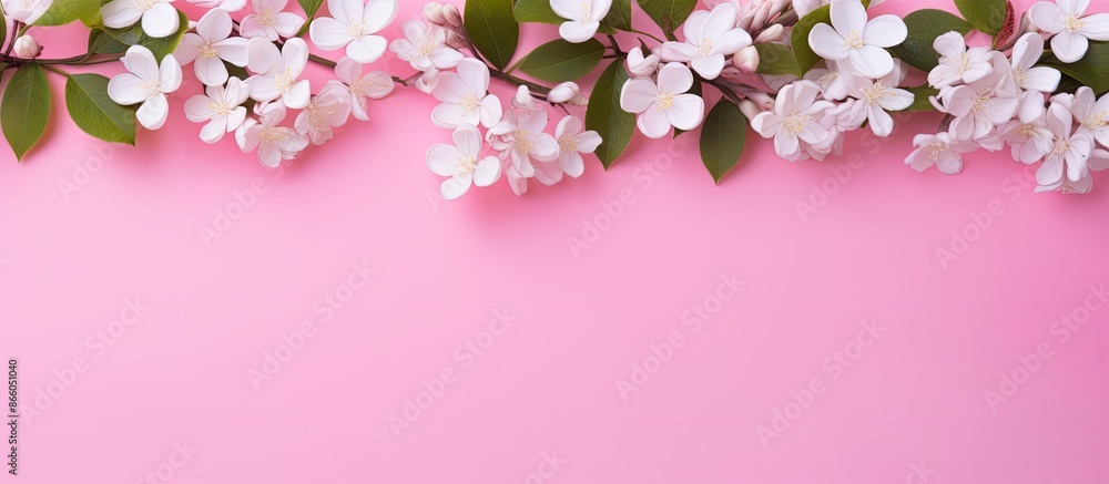 Aufkleber pink background with jasmine flowers and leaves creating a lovely copy space image.
