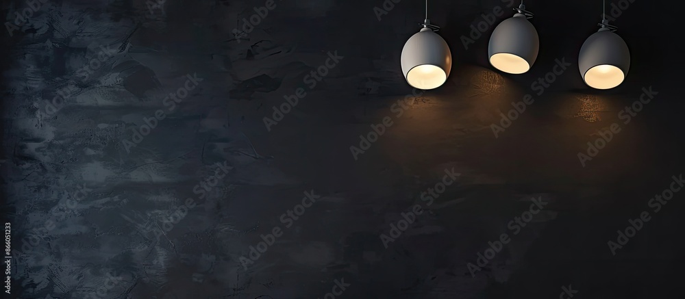 Poster round soft white lamps beside a wall mounted work. background is black. with copy space image. place