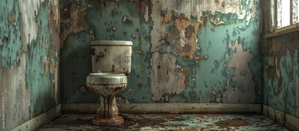 Poster dirty toilet in a house. with copy space image. place for adding text or design