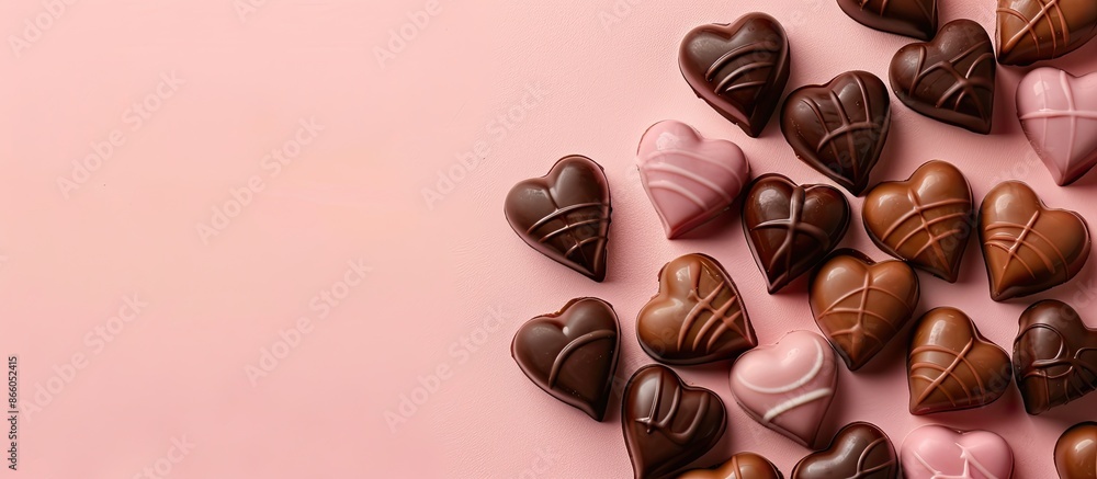 Aufkleber beautiful chocolate hearts pastel background  Food  Isolated. with copy space image. Place for adding text or design