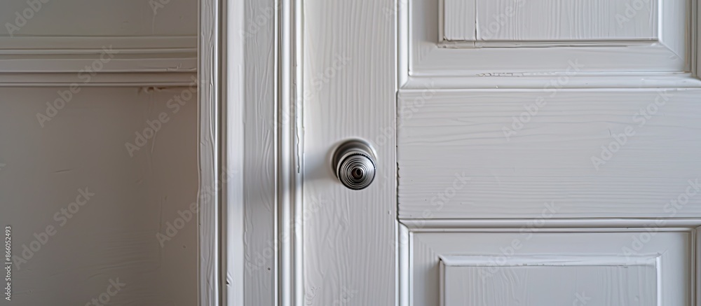 Poster Close-up elements of the interior of the apartment. Detail of a white interior door with a door handle and latch,. with copy space image. Place for adding text or design