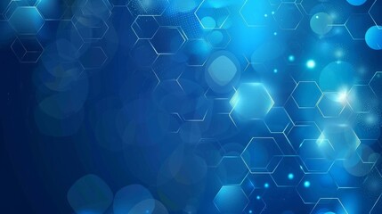 Abstract blue background with hexagon shapes and glowing lights.