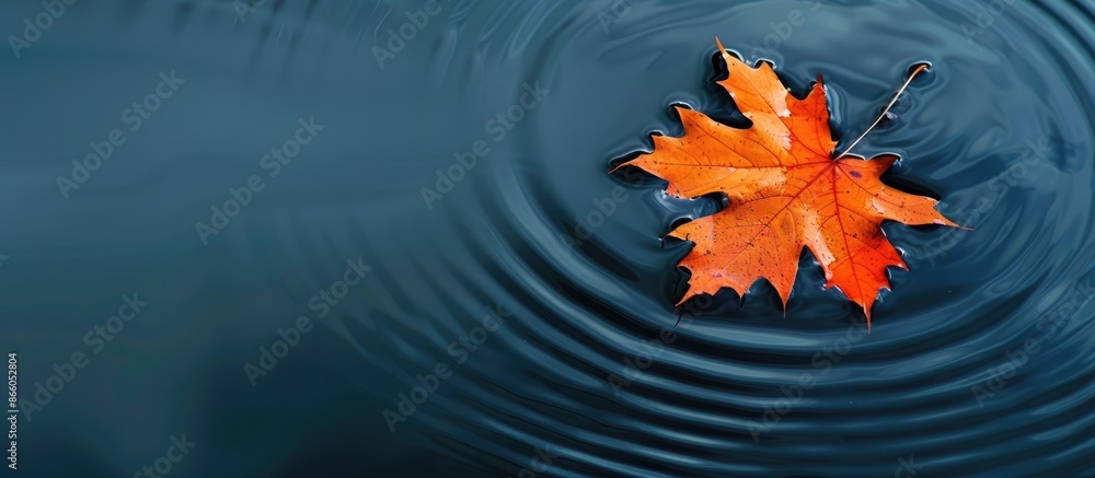 Aufkleber A solitary vibrant orange maple leaf floating in water, creating a simple autumn backdrop with ample copy space image.