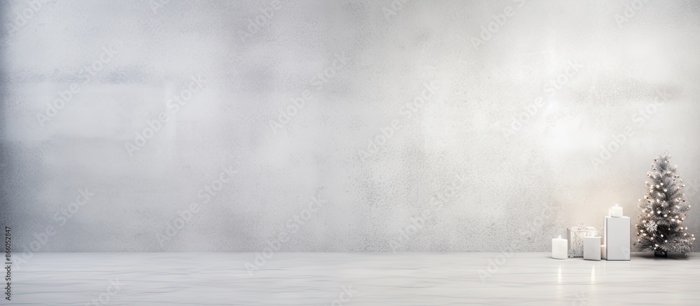 Poster White cardboard or a white cement wall serves as a textured background for a Christmas festival-themed image with room for text. with copy space image. Place for adding text or design
