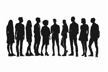 Casual People Silhouette. Group of Diverse Silhouettes in Black and Business Attire