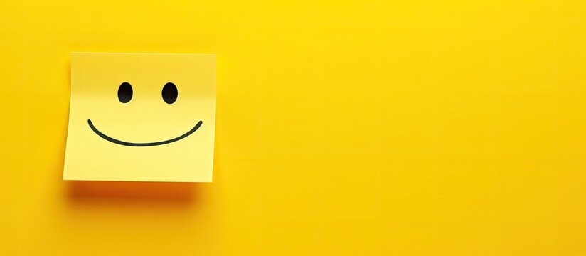 A cheerful expression on an empty yellow adhesive note with a copy space image.
