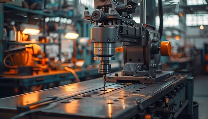 Production line of the CNC milling machine. CNC milling machine. Small depth of field. Warning - authentic shooting in challenging conditions. A little bit grain and maybe blurred.