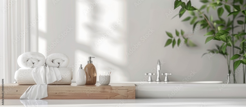 Poster capture the serene ambiance of a lovely spa setting against a white backdrop, perfect for showcasing