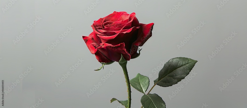 Aufkleber a red rose captured in a close-up shot against a gray backdrop, providing ample copy space in the im