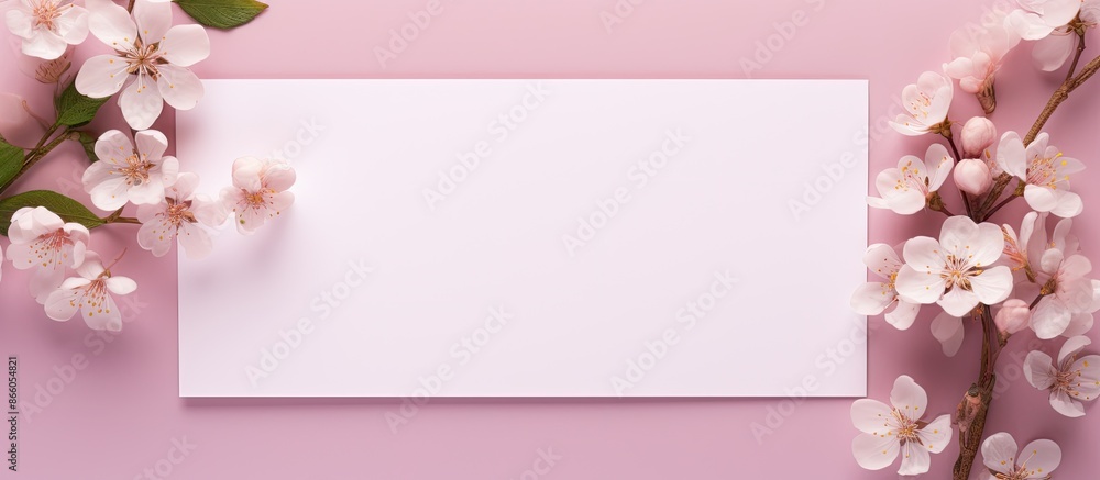 Poster top-down view of a blank greeting card, invitation mockup, and letterhead template adorned with deco