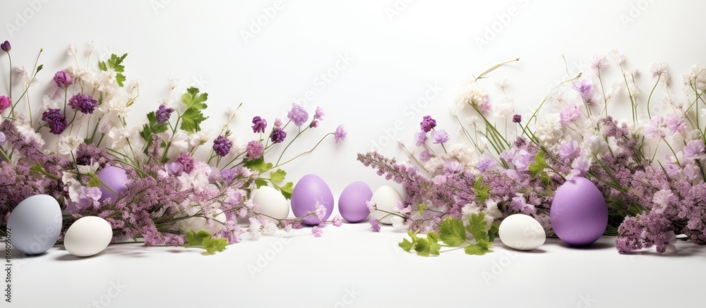 Poster Easter-themed backdrop set against a white background, leaving room for adding any text or images into copy space image.