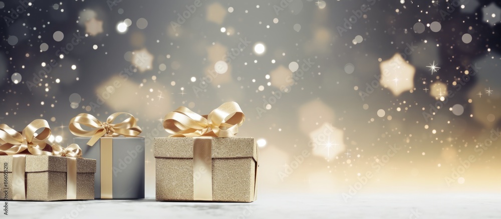 Poster Elegant presents for Christmas with a background ideal for written elements or graphics, known as copy space image.
