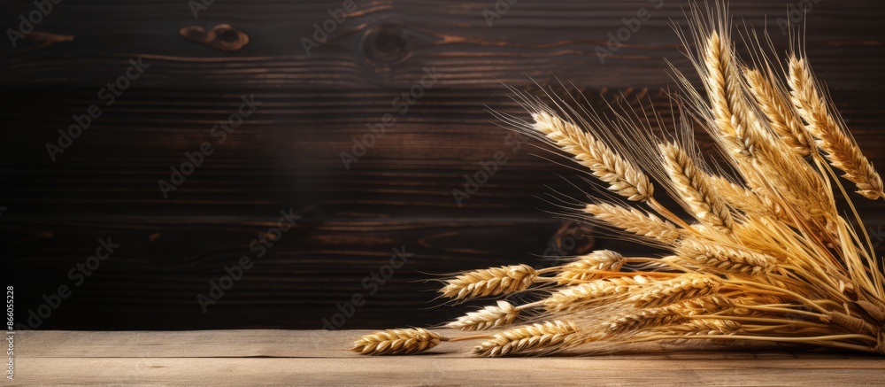 Poster wheat ears displayed on a table for design purposes with a copy space image.