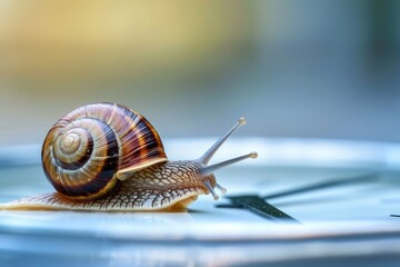 Slow Time. Snail with Clock Hand, Time Management Concept and Productivity