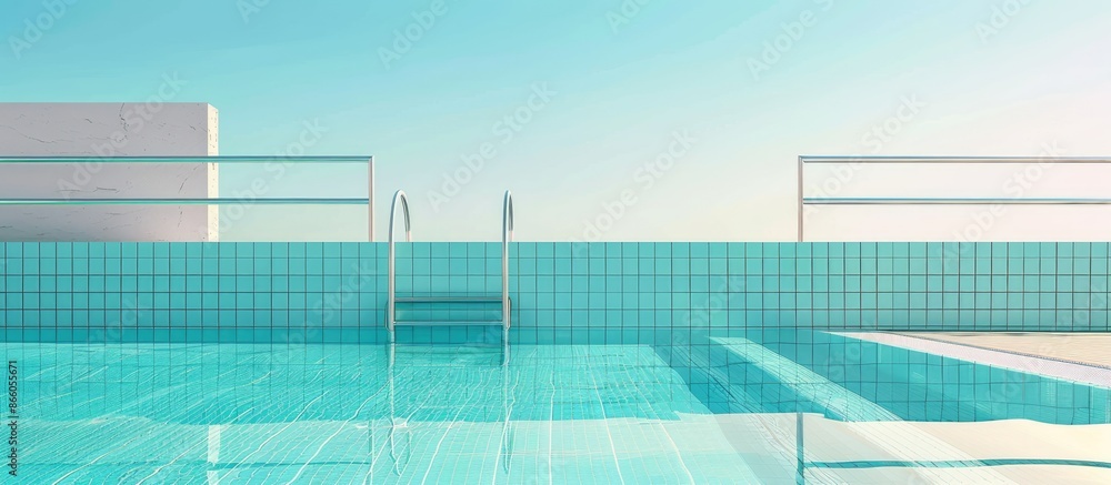 Poster Swimming pool with safety fence. Copy space image. Place for adding text or design