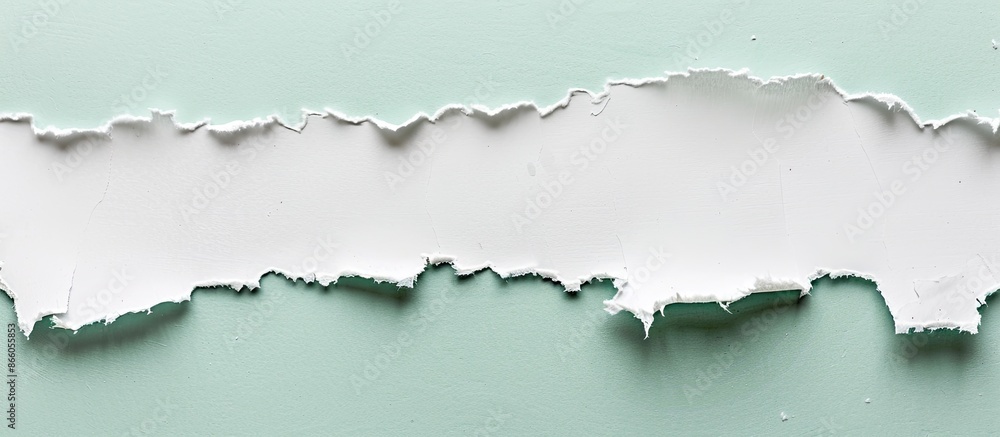 Poster Textured white paper with torn edges, set against a light green backdrop, ideal for adding text or graphics in a copy space image.