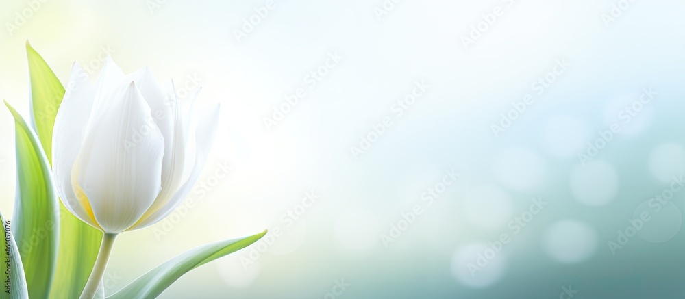 Fototapete spring background features a white tulip with copy space image for your design.