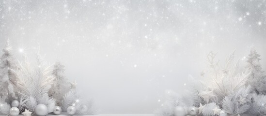 White cardboard or a white cement wall serves as a textured background for a Christmas festival-themed image with room for text. with copy space image. Place for adding text or design