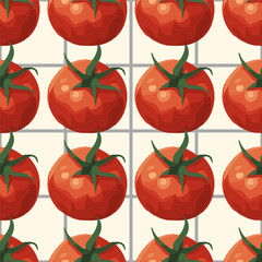 Seamless vibrant tomato vegetable pattern on white background for autumn-themed designs