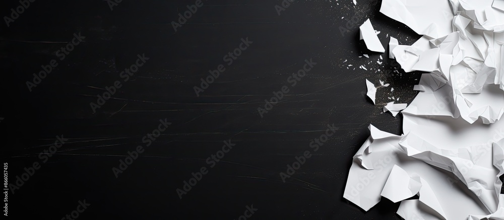 Poster A torn white note paper attached to a black surface with visible adhesive tape, providing a backdrop for text or images in the copy space image.