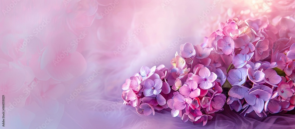 Leinwandbilder bouquet flower hydrangea isolated on pastel background. with copy space image. place for adding text