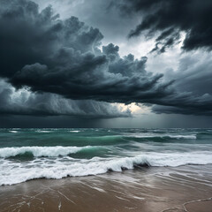 A stormy sky above a calm, reflective ocean, symbolizing internal struggle and external calm