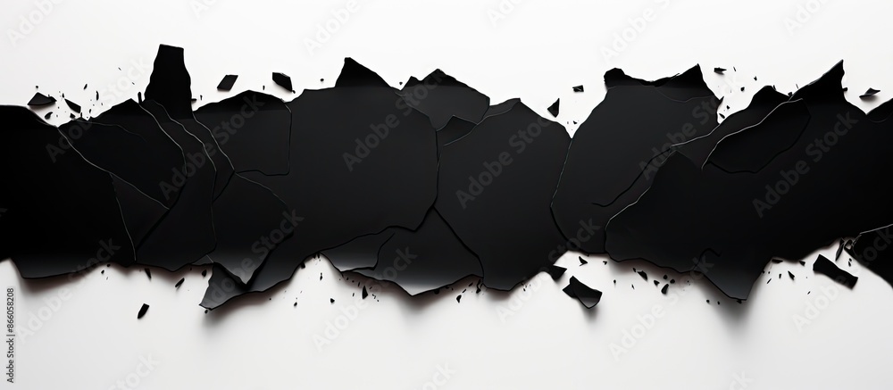 Poster ripped black paper set against a white backdrop with room for an advertising message in the copy spa