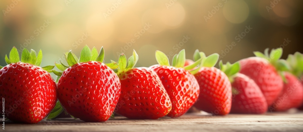Poster A bunch of vibrant red strawberries with selective focus and a shallow depth of field, creating a toned copy space image.