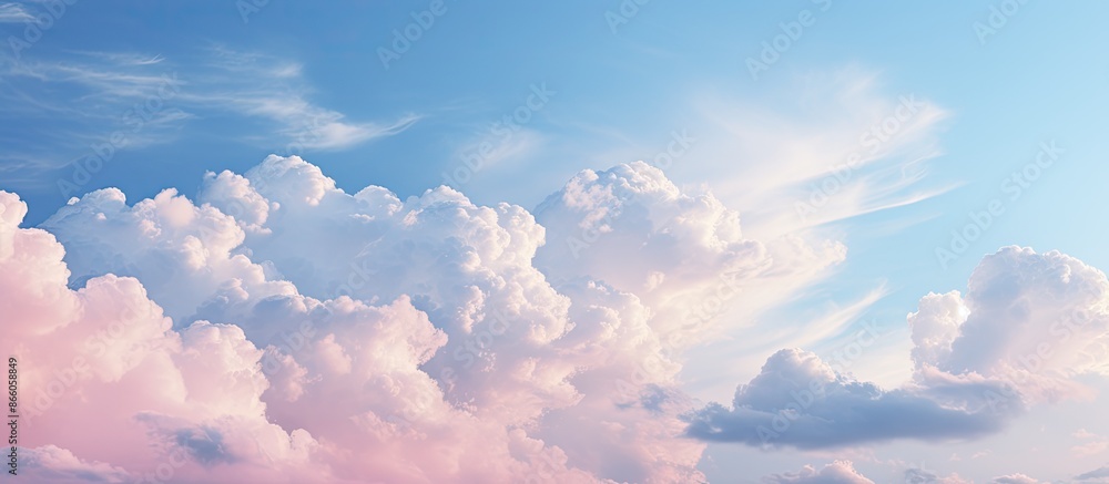 Poster clear blue sky with soft pink clouds providing a lovely natural texture for a serene sky and cloud p