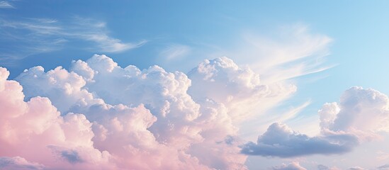 Clear blue sky with soft pink clouds providing a lovely natural texture for a serene sky and cloud photo with ample copy space image.