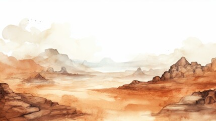 Vibrant watercolor desert scene with a blank frame for text or images.