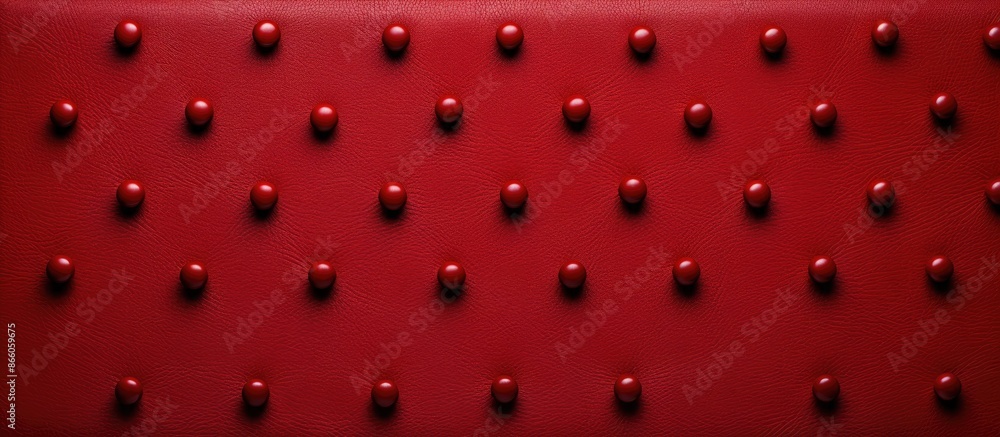 Poster Vibrant thumbtacks arranged on a textured red leather surface with space for images, featuring a subtle vignette effect. with copy space image. Place for adding text or design